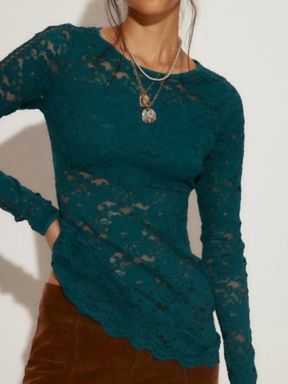 NWT Free People Teal Lace Long-Sleeve Erin Tunic Medium (small)